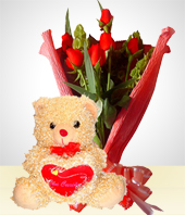 Ms Regalos - Combo Romance: Bouquet de 6 rosas +Peluche