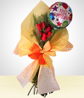 Ms Regalos - Detalle de Cumpleaos: Bouquet 6 Rosas con Globo Feliz Cumpleaos