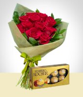 Aniversarios - Combo Tradicin: 12 Rosas + Chocolates Ferrero Rocher