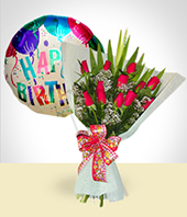 Da del Amigo - Combo de Cumpleaos: Bouquet de 12 Rosas + Globo Feliz Cumpleaos